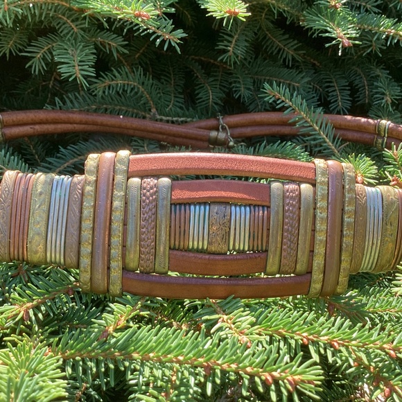 Brass Copper Thick Harness Leather Unique Design Boho Belt main image 7